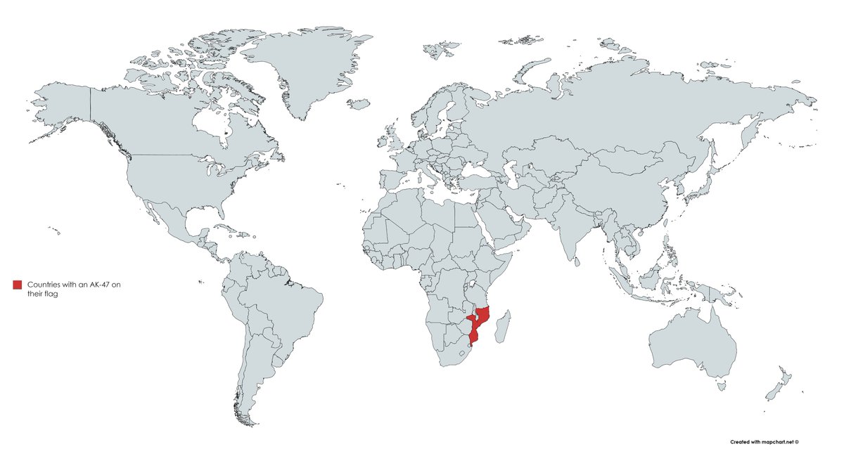 TerribleMaps's tweet photo. Countries with an AK-47 on their flag https://t.co/Wm4WG3uQBh