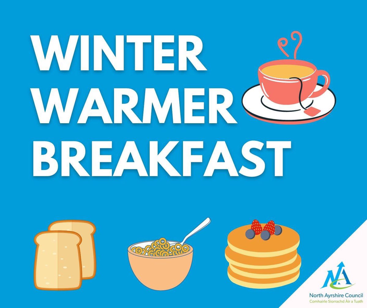 North_Ayrshire's tweet photo. All secondary pupils will be able to receive a free breakfast every morning which includes a hot drink plus a pancake, scone, hot filled roll, cereal or toast. Available throughout December and January.

#NAChristmas22 https://t.co/a5HOCVR66W