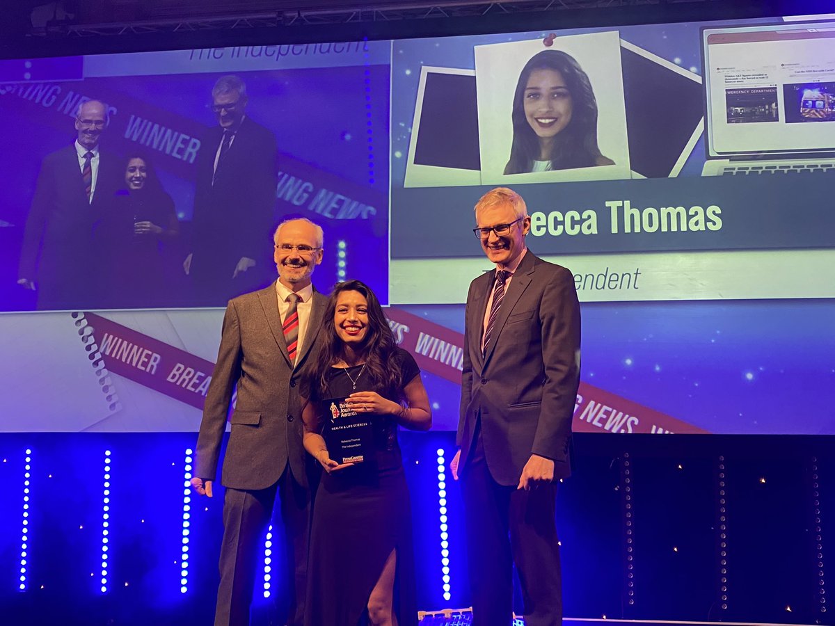 Next up is Health &amp; Life Sciences Journalism - and the winner is Rebecca Thomas for her “proper revelatory journalism, praised by health professionals and benefiting the public” <a href="/Rebeccasmt/">Rebecca Thomas</a> <a href="/Independent/">The Independent</a> #BJA2022
