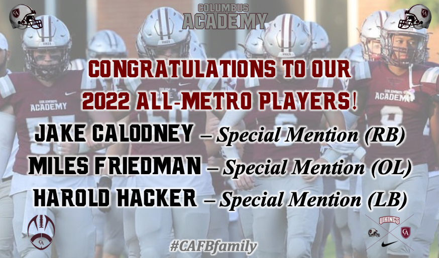 Coach Miller (@cacoachmiller) on Twitter photo Shout-out to our 2022 <a href="/DispatchAlerts/">Columbus Dispatch</a> All-Metro <a href="/CA__Football/">Columbus Academy FB</a> players! <a href="/Jake_Calodney/">Jake Calodney</a> <a href="/milesfriedman0/">Miles Friedman</a> <a href="/HaroldHacker8/">Harold Hacker</a> <a href="/CAathperf/">Columbus Academy Athletic Performance</a> #CAFBfamily Shout-out to our 2022 <a href="/DispatchAlerts/">Columbus Dispatch</a> All-Metro <a href="/CA__Football/">Columbus Academy FB</a> players! <a href="/Jake_Calodney/">Jake Calodney</a> <a href="/milesfriedman0/">Miles Friedman</a> <a href="/HaroldHacker8/">Harold Hacker</a> <a href="/CAathperf/">Columbus Academy Athletic Performance</a> #CAFBfamily