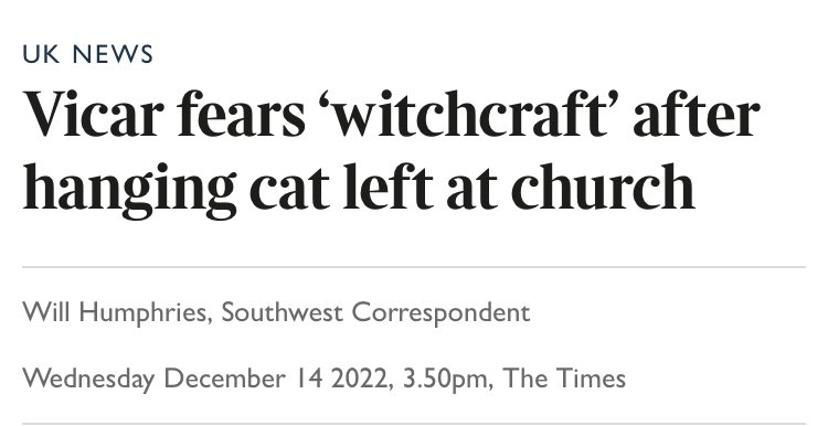 brokenbottleboy's tweet photo. It’s 2022 and The Times is running “satanic panic” stories.
You have to wait for the back half of the piece for someone to say “it’s probably not satanists”. https://t.co/B3itMjMfUO