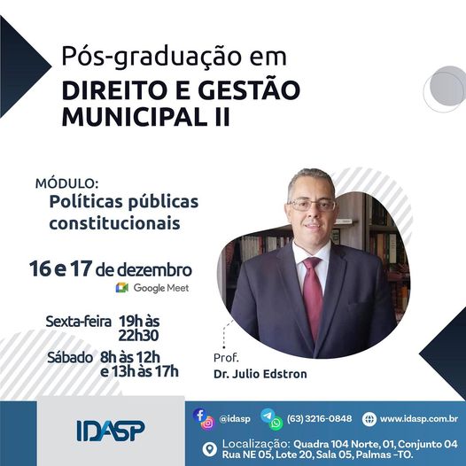 idaspto's tweet photo. Estão preparados para o último final de semana de aula de 2022?

Pois nós estamos! Com a pós-graduação em Direito e Gestão Municipal II e módulo: Políticas públicas constitucionais, com o professor dr. Júlio Edstron , encerramos as atividades deste ano.✍️💻📲✅
face https://t.co/2LD3h9h4TJ