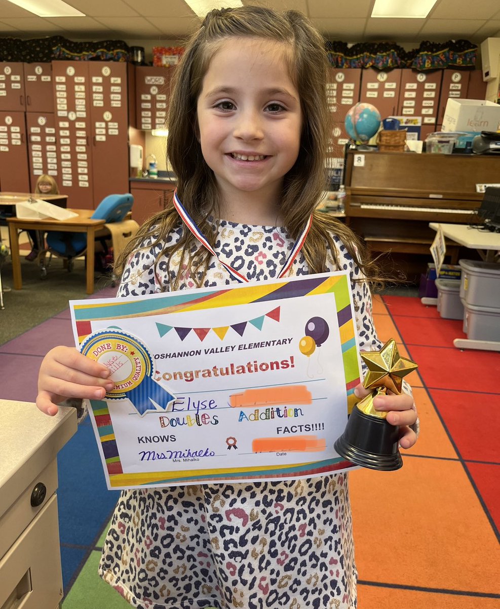 laura_mihalko's tweet photo. We have quite the celebration when each classmate learns his/her addition doubles facts! 🎉 ➕🟰So proud of their hard work! #MVRe-Energized @trtomasko @MV_Knights https://t.co/D0rsuV4uKC