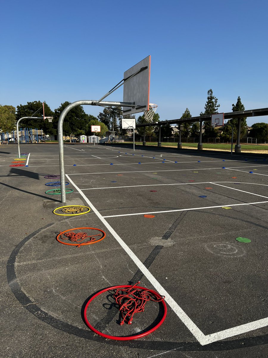 This color coordinated set up makes me happy! Also creates a fun and exciting environment for the students to get excited to learn 👍🏽 #physed #elementaryphysed