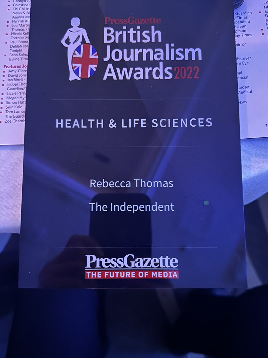 Absolutely thrilled for @Rebeccasmt - she’s maybe the most modest star reporter I’ve known in many years at the @Independent. Continues a great tradition in health reporting. Stands on shoulders of giants.