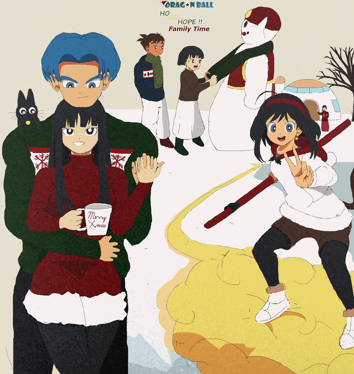 Hope_Briefs's tweet photo. Happy Holidays ☃️⛄️🎄 From the Future Briefs family ❤️❤️ #Trumai #トラマイ #FutureTrunks #FutureMai #HopeBriefs #HopeDBS #Haru #Maki #FutureChichi #flyingnimbus #DragonBall #ドラゴンボール #anime #イラスト https://t.co/JCC9KPQC74