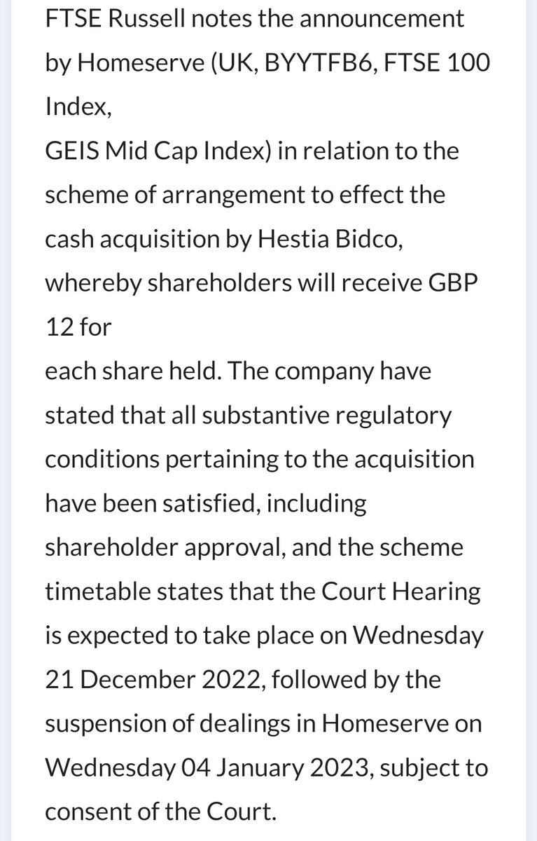 #HSV Homeserve buyout is good to go   at £12 per share, eventually being granted all relevant permissions, so some new year capital to deploy...