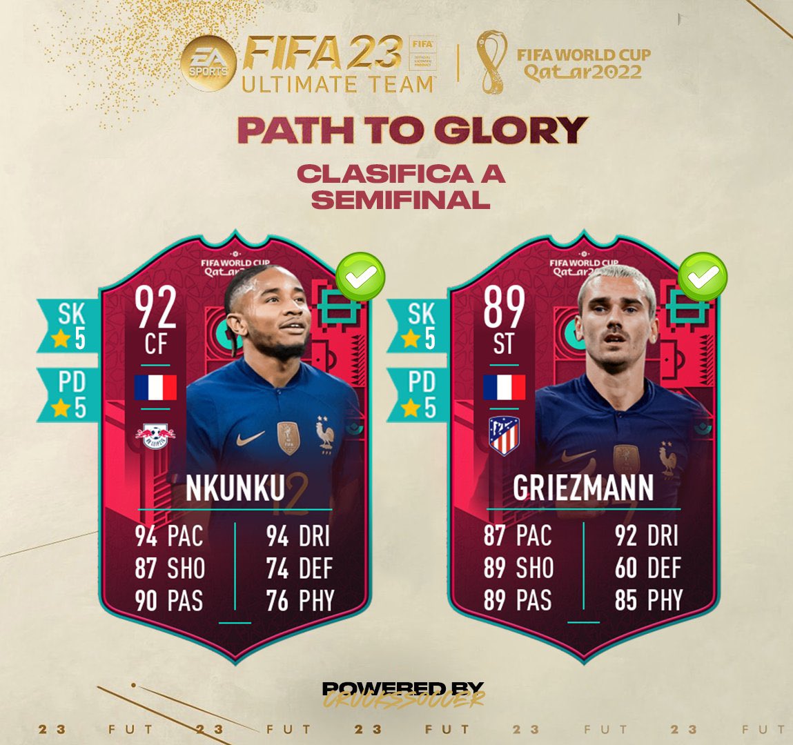 Bosdol_'s tweet photo. SEGUIMIENTO PTG

FRANCIA y ARGENTINA vencieron a sus rivales en semifinales para clasificar a la final, subiendo así a las 5 de skills NKUNKU, GRIEZMANN, PAPU GÓMEZ y CUTI ROMERO
¿Tienes alguno de estos jugadores en tu club?

📸: @leonidas_Crucks 
👉: @charlyr7799 https://t.co/PJeSg0W6Sv