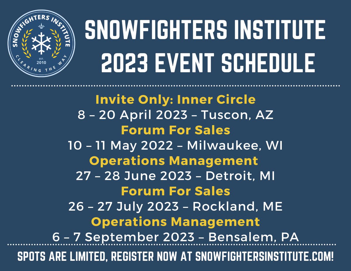 Snowfighters1's tweet photo. Snowfighters Institute's 2023 schedule is live on our website. Register here before spots fill up: https://t.co/qZ2D3LD86b https://t.co/OepI9gg5rV