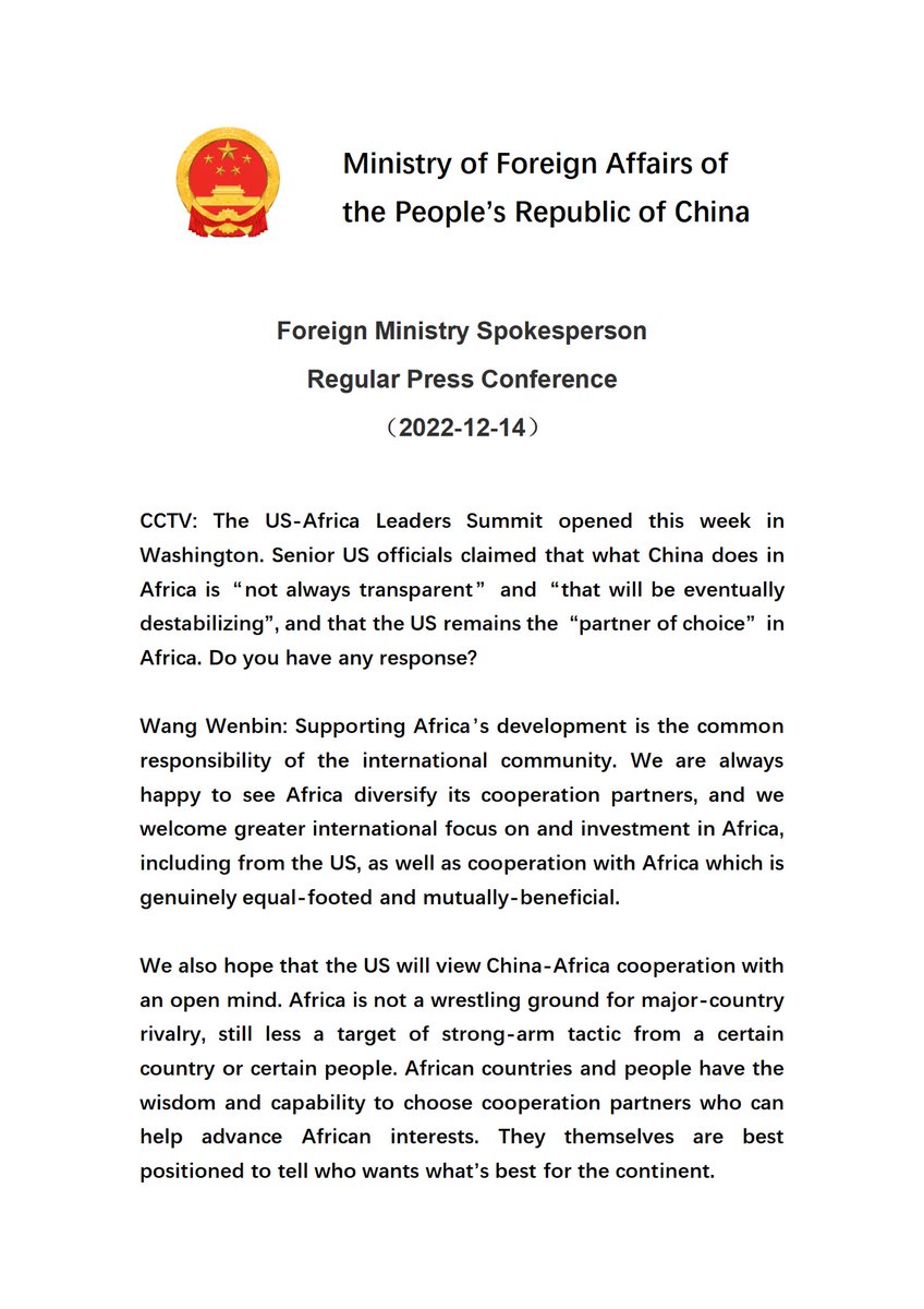 ChineseZimbabwe's tweet photo. African countries and people have the wisdom and capability to choose cooperation partners. The US needs to respect aspiration of African people &amp; take concrete actions to advance Africa's development, instead of being bent on smearing &amp; attacking other countries. https://t.co/uqPj8swNTZ