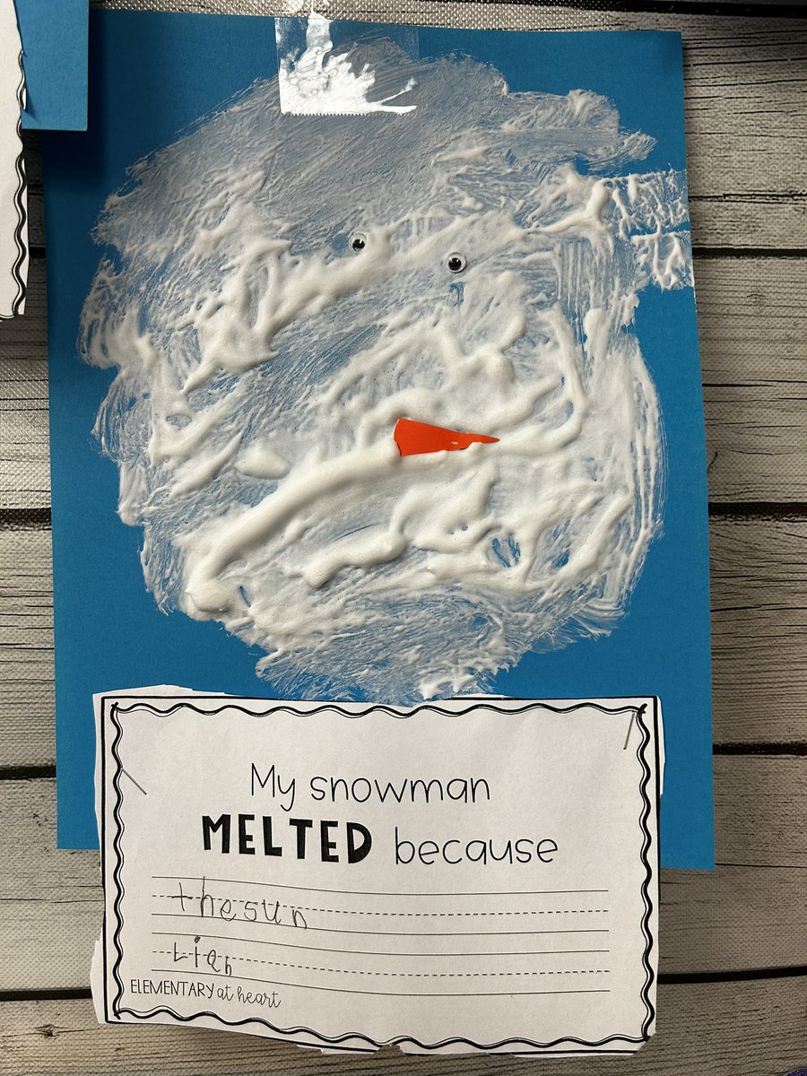 After reading Sneezy the Snowman, we discussed why things melt and came up with reasons why our snowmen melted ! #enl #EnglishLanguageTeaching #phwaves #RiverheadRising