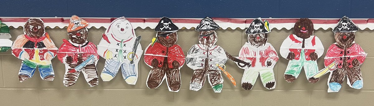 EmilyPullin98's tweet photo. Kinder read Gingerbread Piratesby Kristin Kladstrup and then made their own pirates! Second, third and fourth grade made presents that unfold to show their writing imagining what gift they would be! https://t.co/NTDi0sutF5