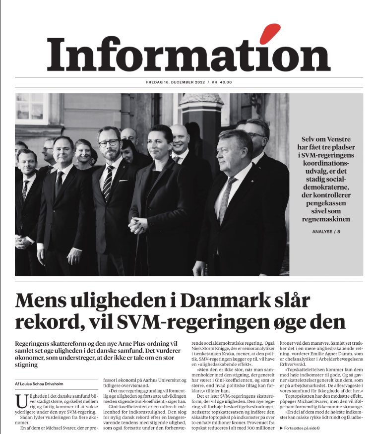 LabarcaDK's tweet image. Regeringens skattereform og den nye Arne Plus-ordning vil samlet set øge uligheden i Danmark. Det vurderer økonomer, som understreger, at der ikke er tale om en stor stigning, skriver @LouiseDrivsholm i @informeren information.dk/indland/2022/1… #TomorrowsPapersToday