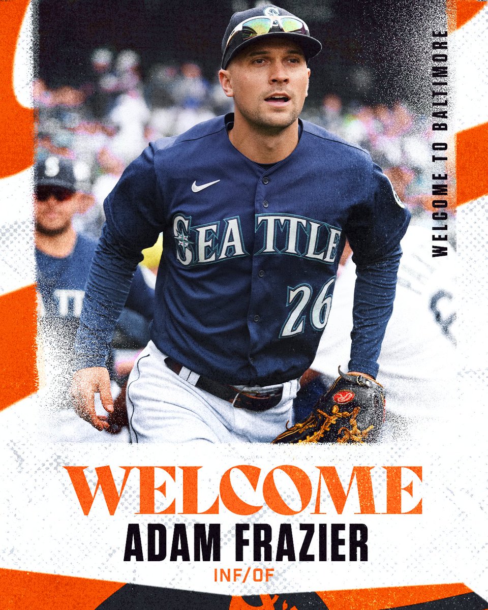 Orioles's tweet photo. We have agreed to terms with INF/OF Adam Frazier on a one-year contract for the 2023 season.

Welcome to #Birdland, Adam! https://t.co/vZ69RnMbSE