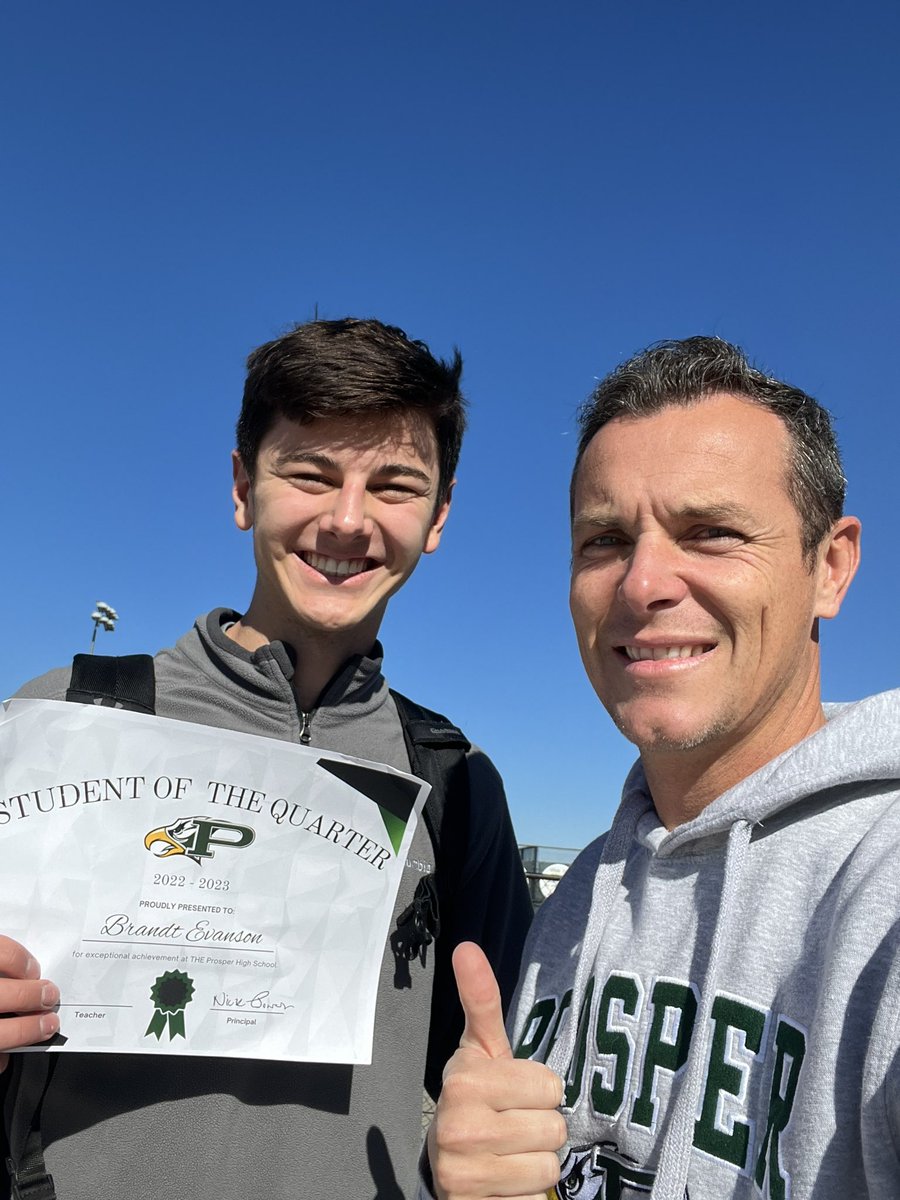 Congratulations to my student of the quarter. <a href="/BrandtEvanson/">Brandt Evanson</a> Not only is he an incredible hooper. He is an even better person and student! Thanks for being such an amazing person Brandt.  <a href="/ProsperHS/">Prosper High School</a> <a href="/prosperhoops/">Prosper Basketball</a> #prosperproud