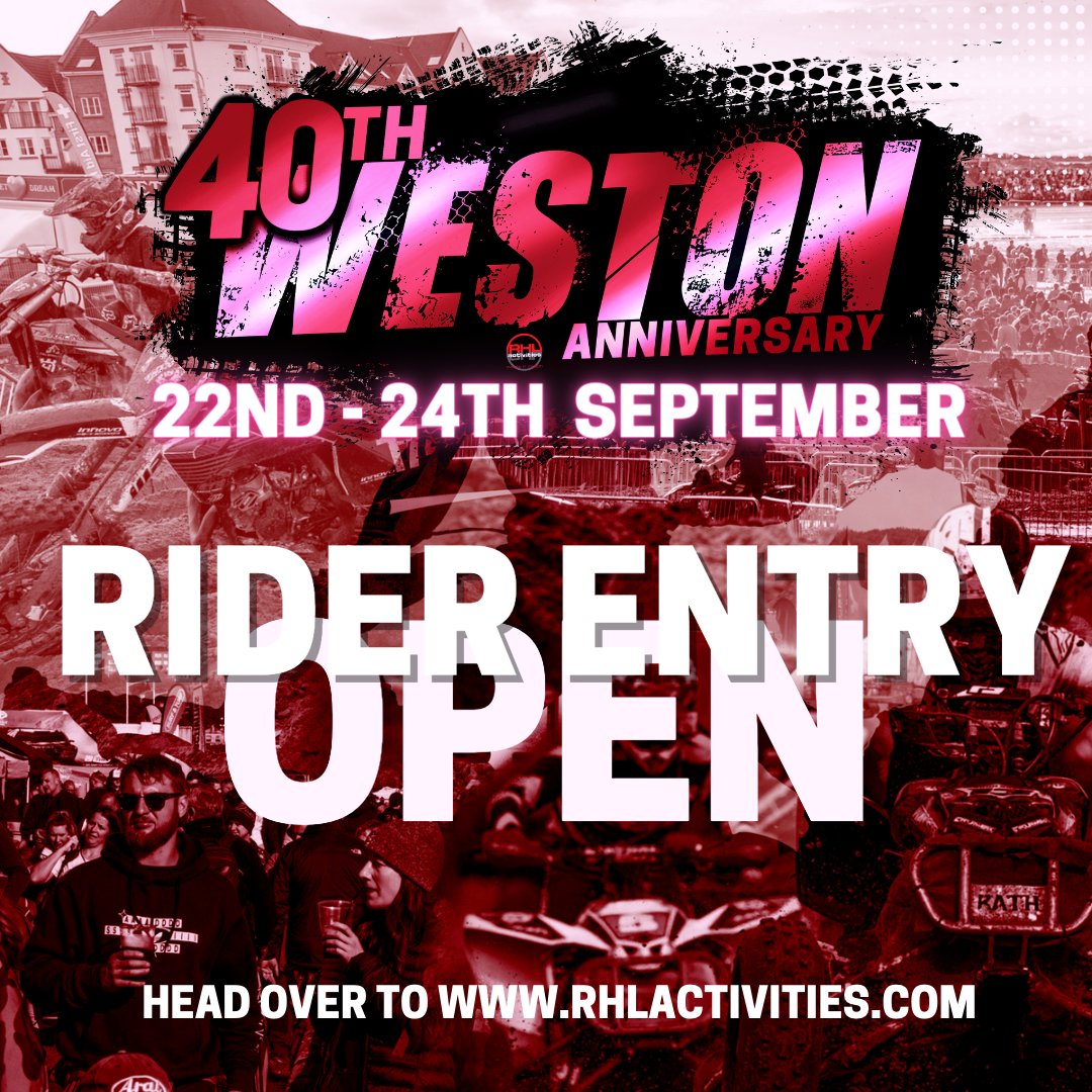The moment you all have been waiting for. Rider entries for the 40th Anniversary are now live.

rhlactivities.com/events/weston-…

#WBR #WBR23 #WBR40th #WestonBeachRace #BeachRace #SandRace #Dirtbikes #Sidecar #Quads #QuadBike #Festival #Motorsport  #WestonSuperMare #UK #RHLActivities