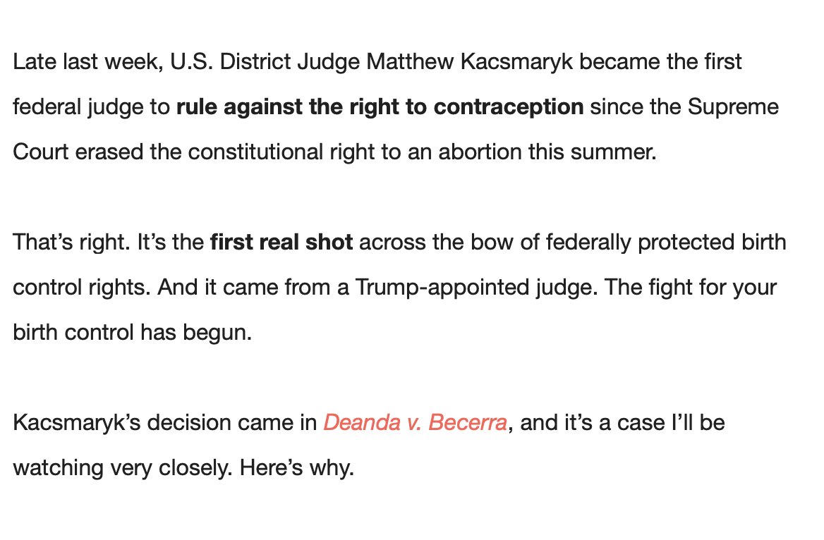 RewireNewsGroup's tweet photo. #InYourInbox this morning: If you don't know his name already, you will soon, because Trump-appointee U.S. District Judge Matthew Kacsmaryk is coming for your birth control. https://t.co/CrVL8SFAt5