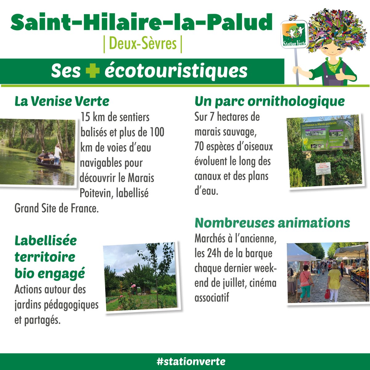 Station Verte (@stationverte) on Twitter photo 🏅Labellisation #StationVerte
🚣 Saint-Hilaire-la-Palud, capitale du Marais Sauvage, rejoint le 1er réseau #ecotourisme de France. Elle devient la 2e commune labellisée dans les <a href="/DeuxSevres/">79 le Département</a> et la 53e en <a href="/nvelleaquitaine/">Nouvelle-Aquitaine</a>
👉 Découvrez là : …int-hilaire-la-palud.stationverte.com/fr/ 🏅Labellisation #StationVerte
🚣 Saint-Hilaire-la-Palud, capitale du Marais Sauvage, rejoint le 1er réseau #ecotourisme de France. Elle devient la 2e commune labellisée dans les <a href="/DeuxSevres/">79 le Département</a> et la 53e en <a href="/nvelleaquitaine/">Nouvelle-Aquitaine</a>
👉 Découvrez là : …int-hilaire-la-palud.stationverte.com/fr/