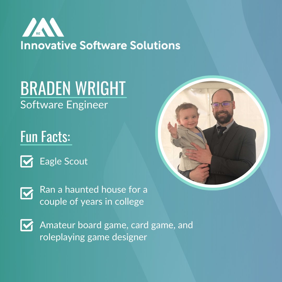 Braden has been such a fantastic addition to our team since April 2021. He always has an excellent attitude, and his #programmingskills are on point! Thank you for all that you do Braden! 😊  
 
Follow us to #meettheteam: <a href="/RE_ISS_Dev/">Innovative Software Solutions</a>
 
#TechInnovation #DevelopmentServices