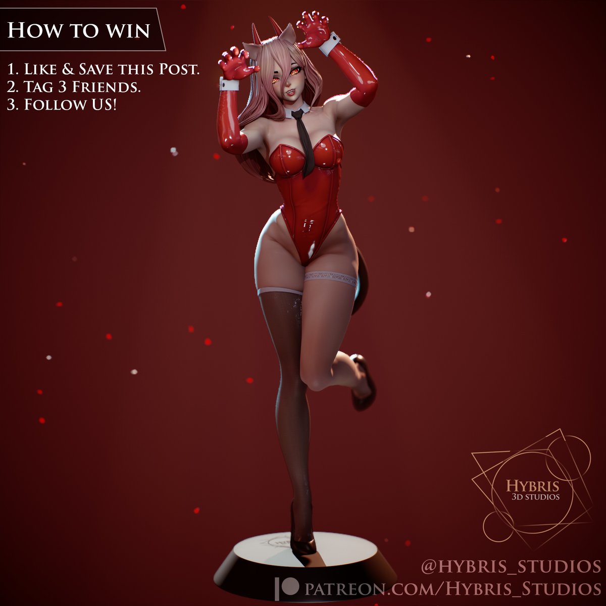 Hybris3DStudios's tweet photo. How would it feel to get a free 3D print STL of your favorite anime? Win our Chainsaw Man; Power Bunny Suit 😍🤪🩸

How to Participate:
1. Like this Post.
2. Retweet.
3. Follow Us.

Ends January 1st. 
#chainsawman #powerchainsawman #fanart #3dartwork #3dprinting #animegirl https://t.co/AWhQyu5RTZ