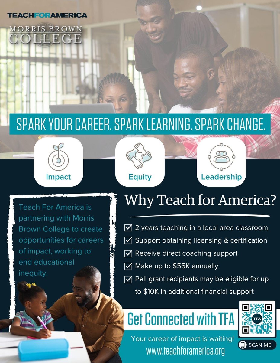 We are elated to announce that Morris Brown College has officially partnered with Teach for America! MBC graduates are now eligible to teach! Moreover, Teach for America will help graduates become certified! 
#TheHardReset #MorrisBrownCollege