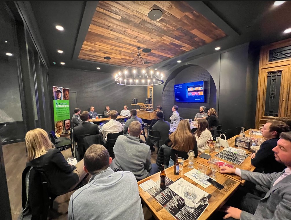 CaritasBoston's tweet photo. Our Young Leader's Committee launched "Learning from Leaders: Fireside Chats." #thanks Michael Price of Legacy Real Estate Ventures, Steve Clancy of @CBRE and Alex Schmidt, from @easternbank. #endhomelessness #CaritasCares #GreaterBoston #housing https://t.co/kirCynXWJz