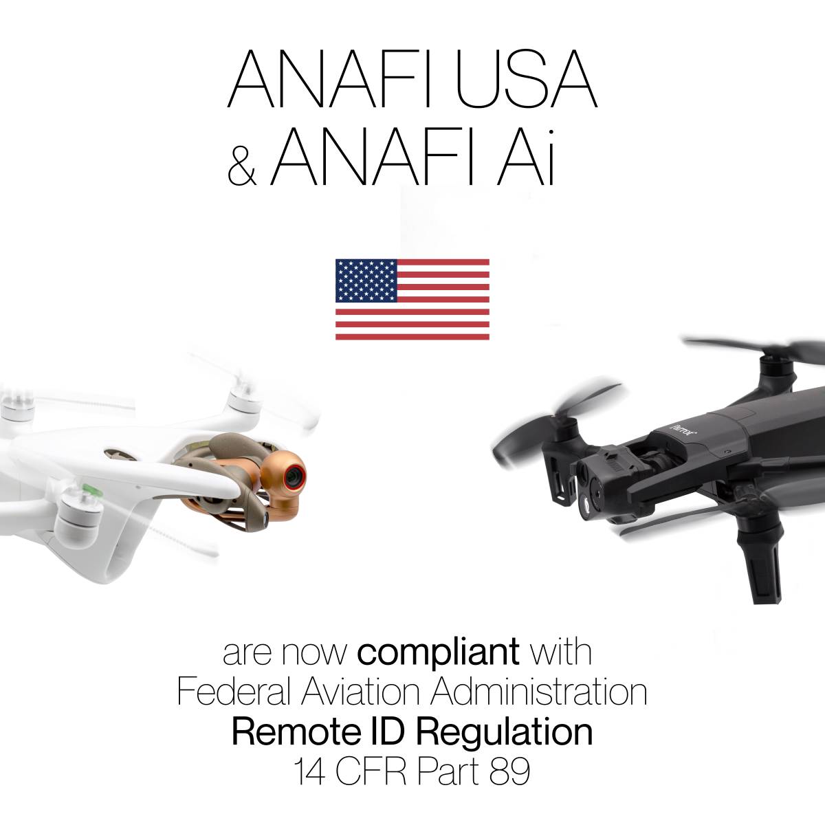 In accordance to the new FAA Remote Identification (remote ID) requirements, the ANAFI USA and the ANAFI Ai are now fully compliant, thanks to an update to firmware + FreeFlight 6 & 7. #faa #anafiusa #anafiai #freeflight #remoteID #astm #safety #security