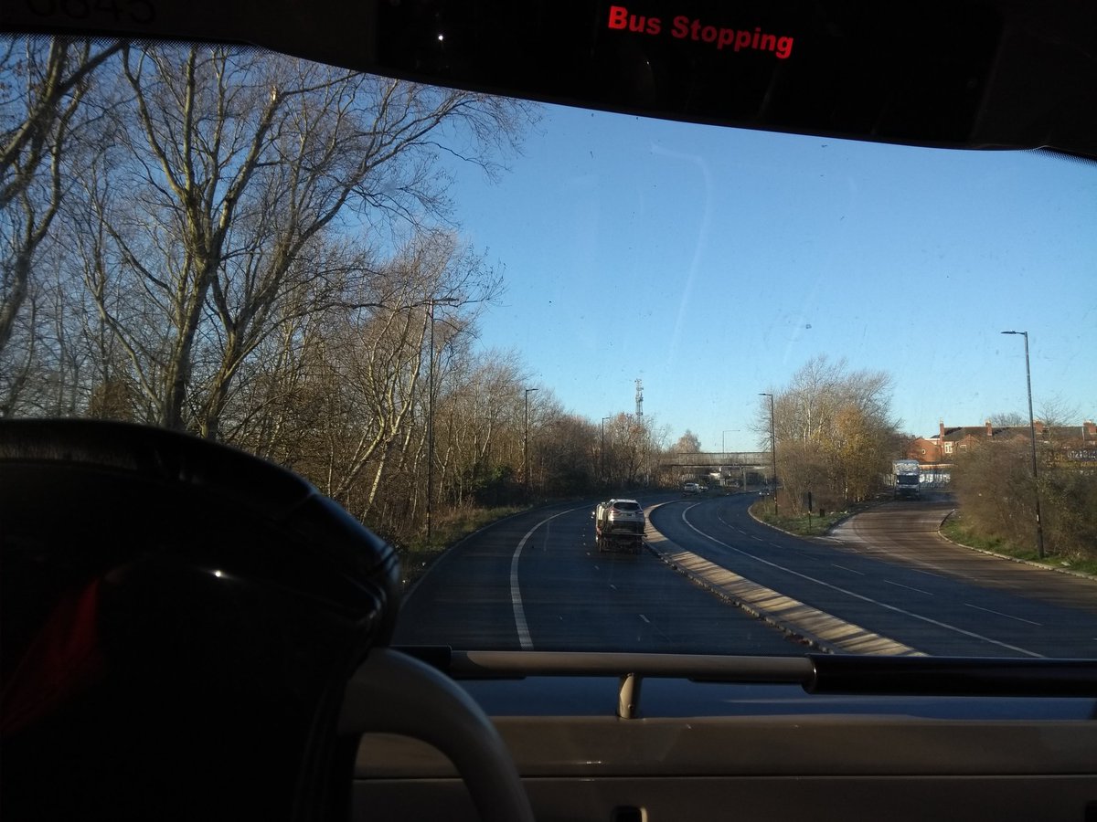 LizClements's tweet photo. Final pic from return journey on #A45 nearing city centre. Always the best view from front seat on top deck :) Bus lane ahead clear & v few cars: if only we could say this every day about Birmingham's roads ... #BusPriority #MassTransit #BrumBreathes #RouteToZero #KeepBrumMoving https://t.co/AExfEx8x5V