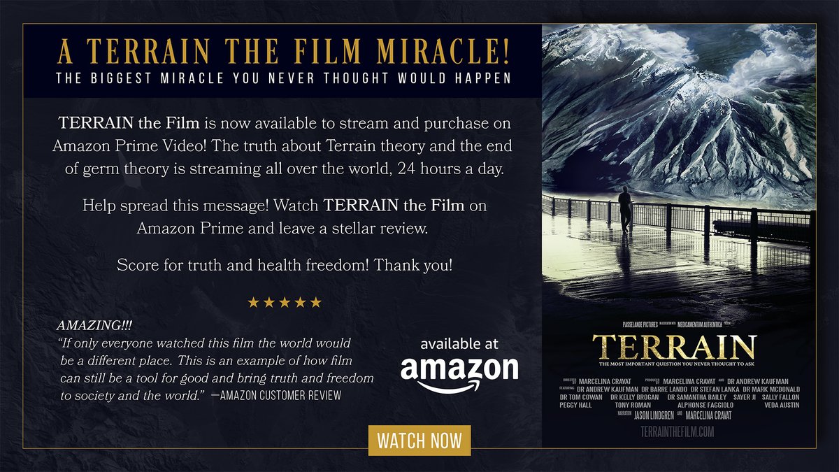 AndrewKaufmanMD's tweet photo. A TERRAIN:The Film Miracle!
TERRAIN: The Film is now available to stream and purchase on Amazon Prime Video!
WATCH HERE! https://t.co/L02sftoULF
#terrain #miracle #amazon #amazonprime #terrainthetilm #terraintheory #virology #virus #contagion #andrewkaufmanmd #truemedicine https://t.co/BGuga6vfoy