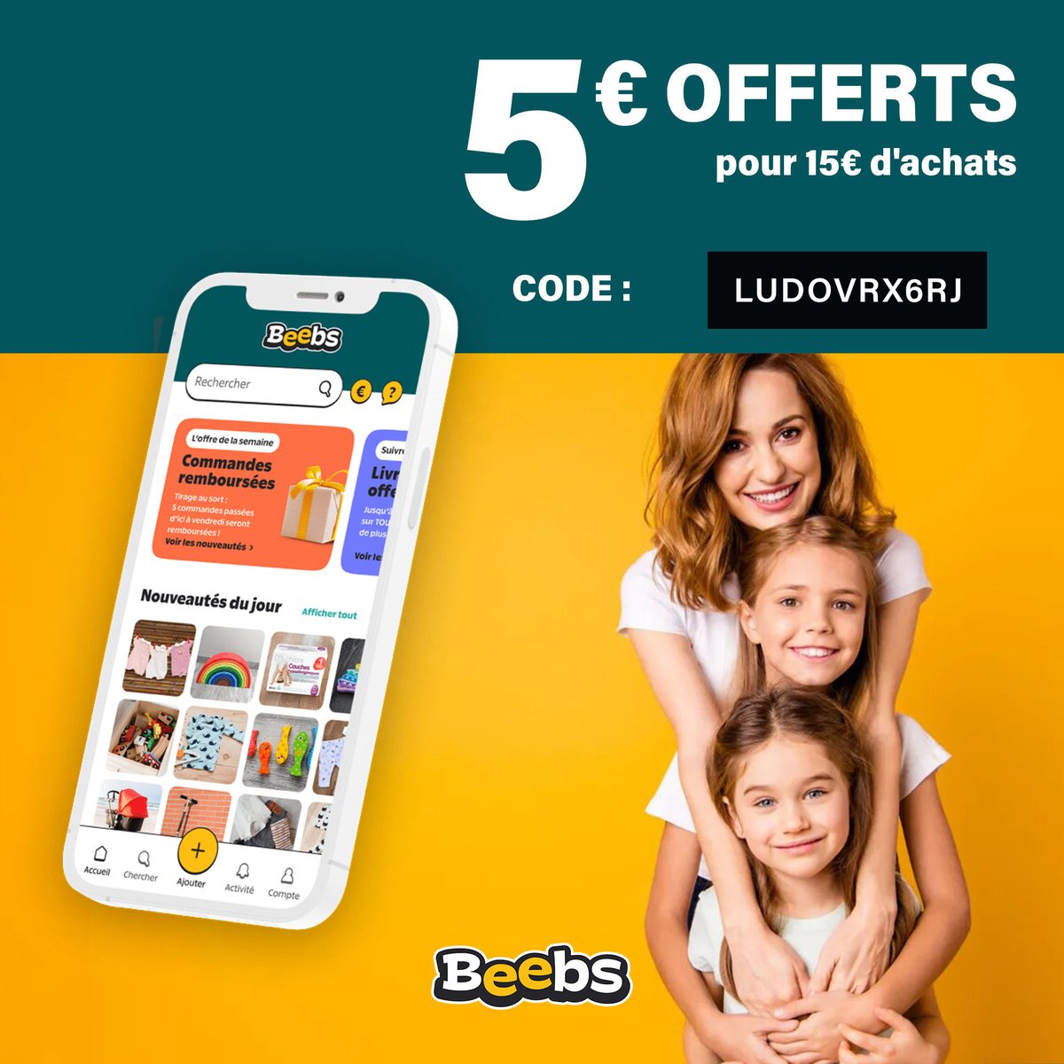 VZustavo's tweet photo. ✅ 5.00€ OFFERTS ✅ sur #beebs

Sur tout le site ➤ Code : LUDOVRX6RJ

Code parrainage à entrer lors de votre première commande éffectuée sur #beebs
(pour un montant minimum d'achat de 15 €).

#shopping #beebs #secondemain #blackfriday #bonplan #parrainage #concours #Noel https://t.co/LNBycm92RU