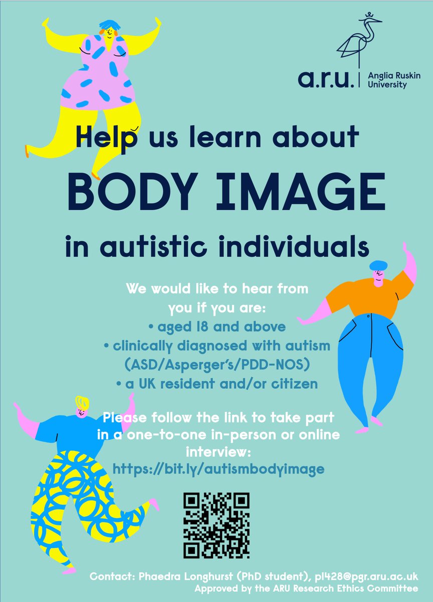 📢PARTICIPANTS NEEDED! As part of my research, I'd like to speak to autistic adults (UK based) about their body image. To sign up for one-to-one interviews, please follow this link: bit.ly/autismbodyimage Participants will receive a £25 Amazon voucher!