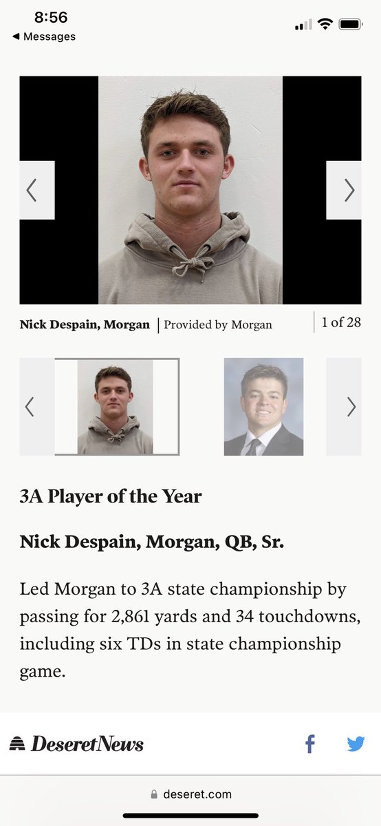 NickDespain4's tweet photo. Grateful and blessed to be named All State 3a Player of the year and All Region offensive MVP. Couldn’t have done it without my teammates and coaches. Even better than this winning the State Championship!! https://t.co/wzglCC0gcu