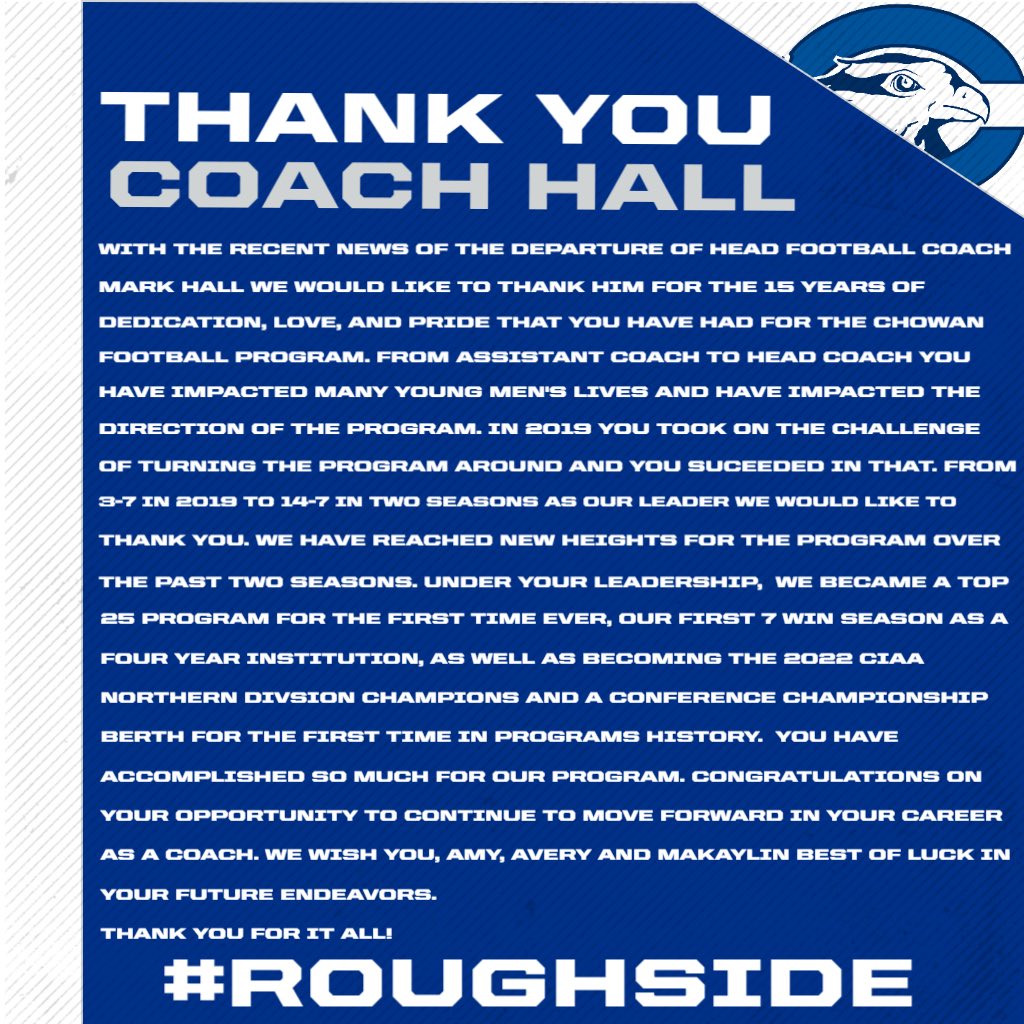 chowanfootball's tweet photo. Thank you Coach Hall!
#roughside https://t.co/wvjlLEaNUE