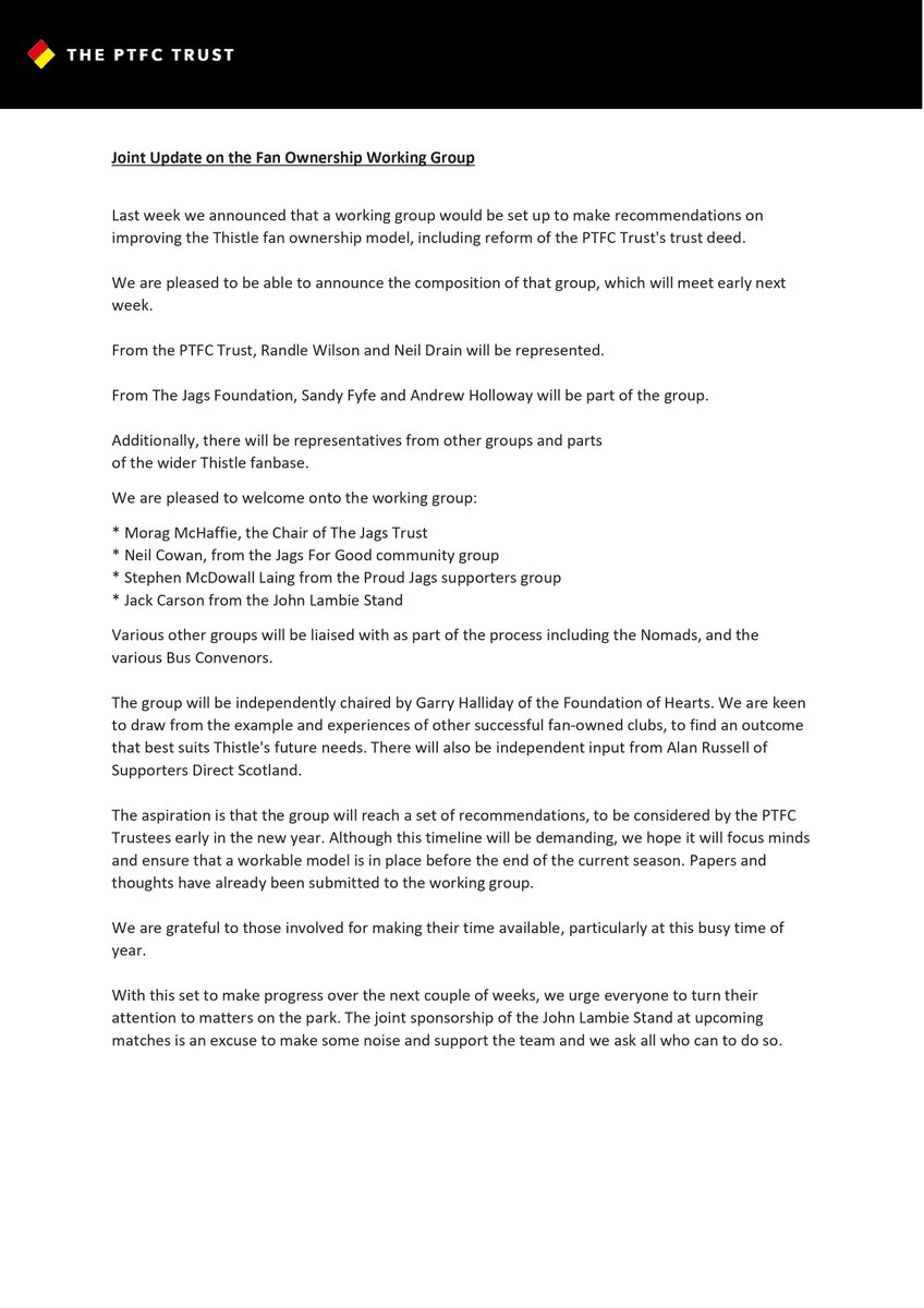 Update about Working Party on Fan Ownership <a href="/Jags_Foundation/">The Jags Foundation</a> <a href="/JagsForGood/">Jags For Good</a> <a href="/proudjags/">Proud Jags</a> <a href="/thejagstrust/">Jags Trust</a> <a href="/PartickThistle/">Partick Thistle FC</a> 🇧🇪🙌