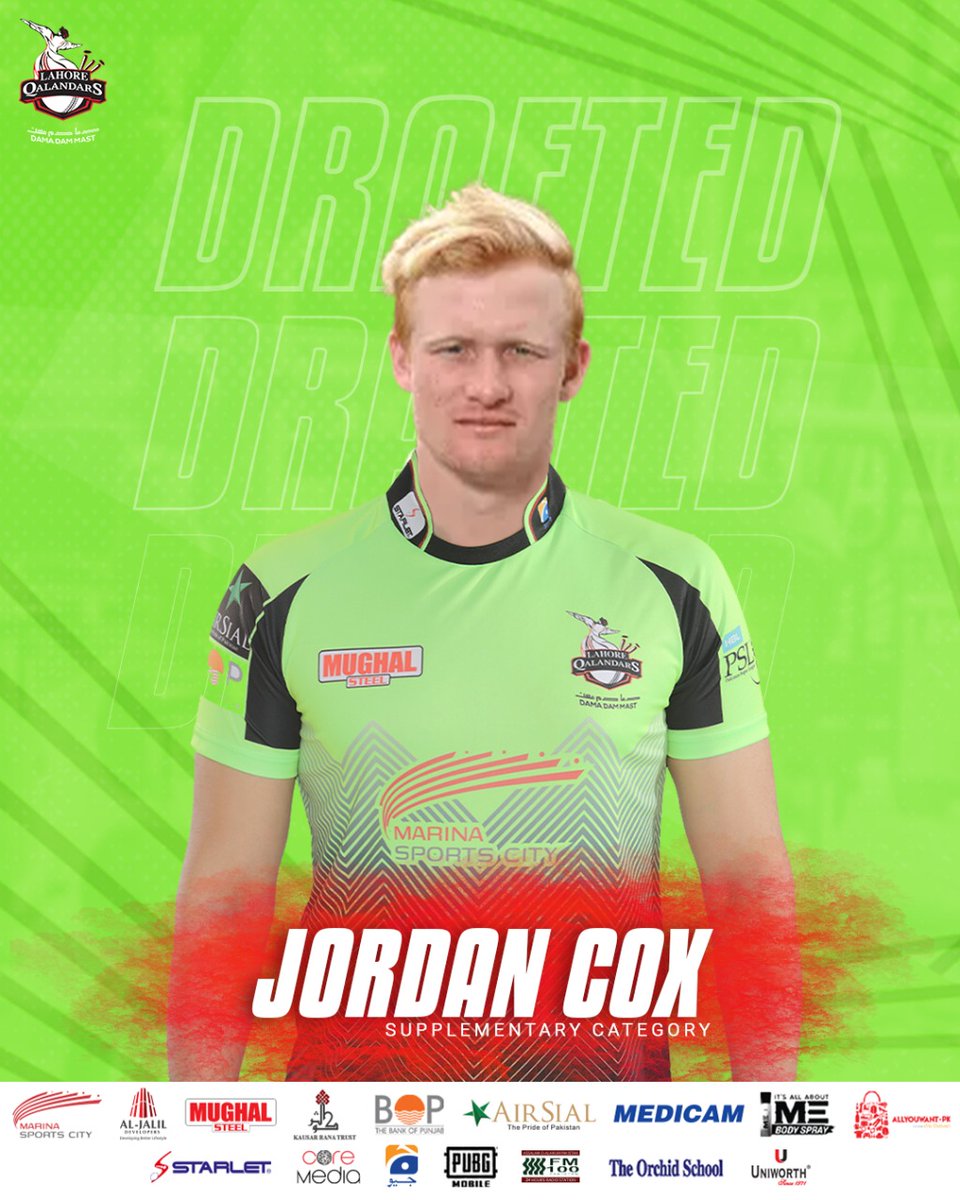 lahoreqalandars's tweet photo. Welcome to Qalandars Family Jordan Cox

#DamaDamMast #MainHoonQalandar #Dilse #HBLPSL8 https://t.co/NlEeJcEiXr