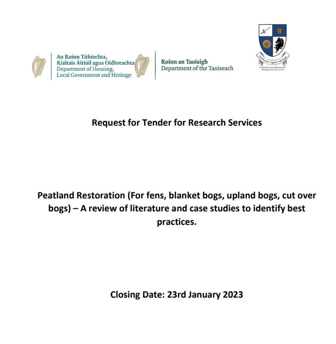 MonaghanCoCo's tweet photo. The Heritage section in MCC is looking for applicants to compile “A review of literature and case studies to identify best practices regarding peatland restoration”.

Further info: https://t.co/MFWBP8iDOf

#MonaghanHeritage https://t.co/sQwi77BM6C