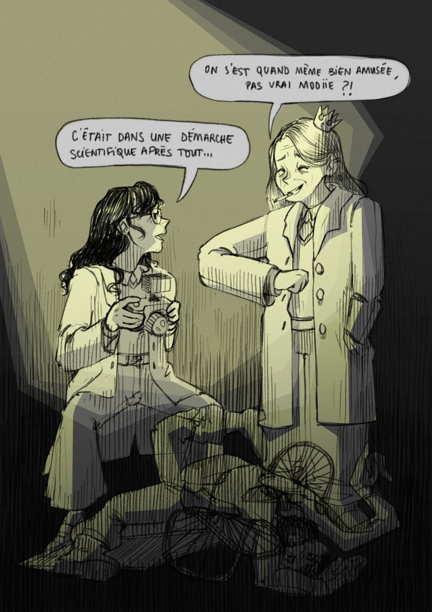 AntiochGame's tweet image. Magnifique fanart par @Aldeid_ illustrant certains choix "discutables" des enquêtrices @M0diie &amp;amp; @ultiaa durant leur partie 💛