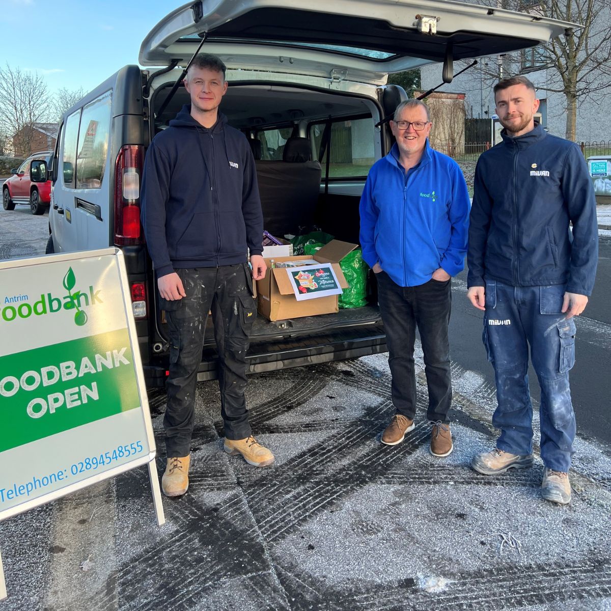 Mivan Christmas Tradition. Every year food is collected from staff to be donated to <a href="/AntrimFoodbank/">Antrim Foodbank</a>. We hope the items can help some families this Christmas. Thanks Marguerite, Conor and Matthew for helping to get the items delivered.
#hungerfreefuture #christmas2022 #foodbank