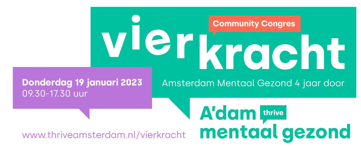 Mentale gezondheid en veerkracht zijn belangrijk om gezond te leven en op te groeien. Op 19 januari organiseren we het Community congres Vier Kracht! We hebben jou nodig om Amsterdam mentaal gezonder te maken! Meld je nu gratis aan 
…t.evenementenorganisatie-amsterdam.nl/menu