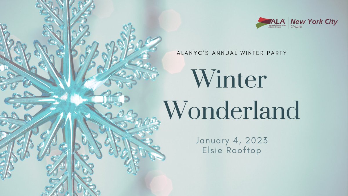 alanyc's tweet photo. The ALANYC Annual Winter Party is here! Kick off 2023 with a bang! Come mingle with colleagues and business partners. The party will feature...

❄️ Cocktails
❄️ Hors d'oeuvres
❄️ Dancing
❄️ And more!

Register today: https://t.co/suJEllCvay https://t.co/IOCaEBSTCz