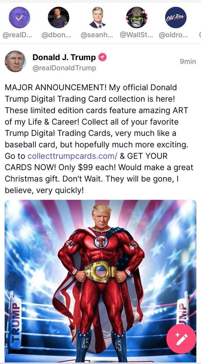 farokh's tweet photo. Donald Trump is launching an NFT project for $99 and is already has more utility than 99% of the projects out there. 💀🤣 https://t.co/4ogjjQWnpz