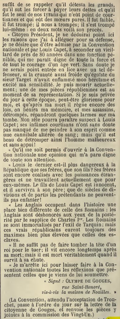 1792_1815's tweet image. 15 décembre 1792 Olympe de #Gouges (1748-1793) adresse une lettre à la #Convention dans laquelle elle propose de défendre #LouisXVI. Cette demande n’est pas retenue en raison notamment de l’acceptation de Tronchet; sa lettre est transmise à la Commission des Vingt Un.