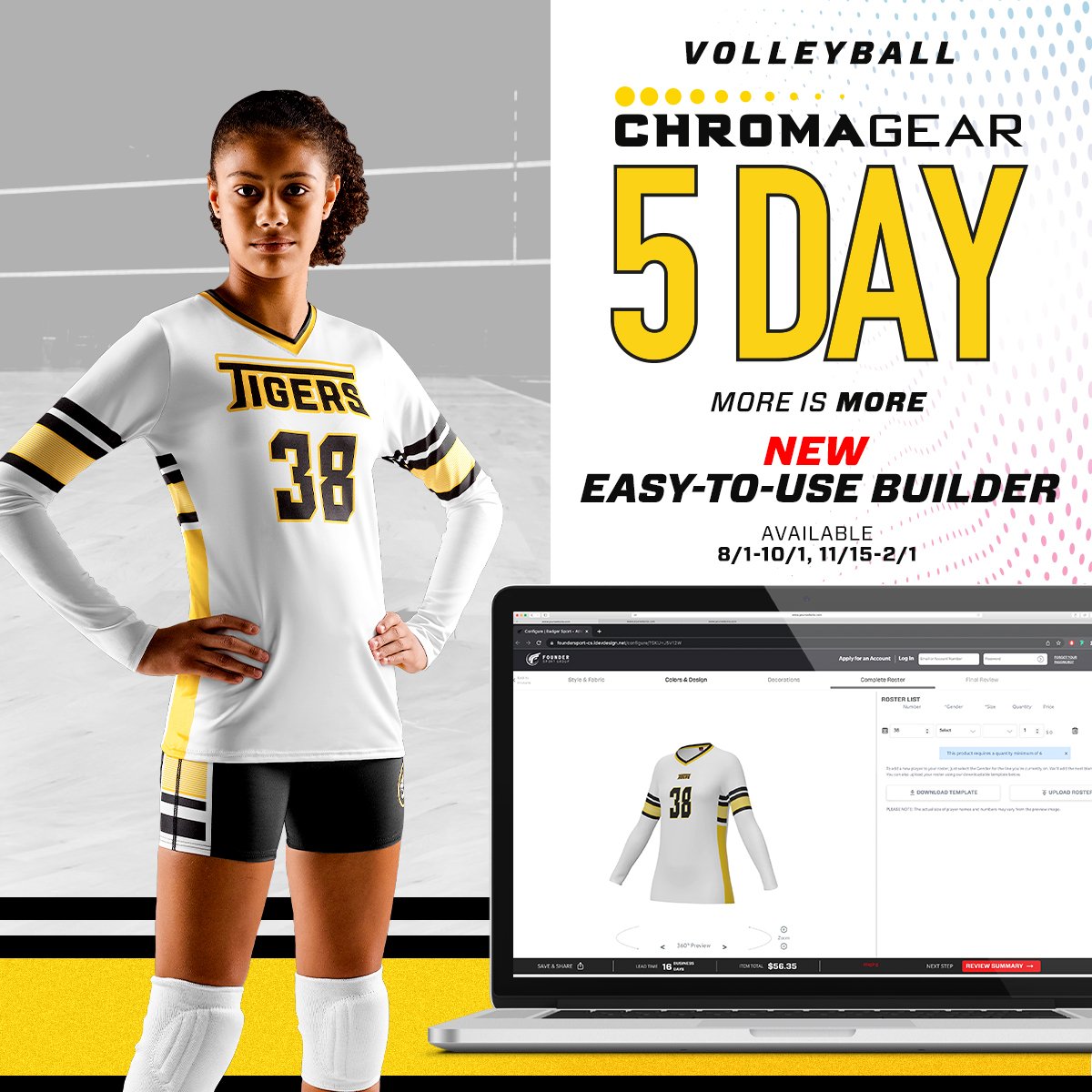 Now available our NEW easy-to-use builder, Alleson Chromagear 5-Day Volleyball Jersey is the fastest way to get your team ready to dominate the court. With Chromagear MORE IS MORE.

Design Now: foundersport.com/chromagear-5-d…
