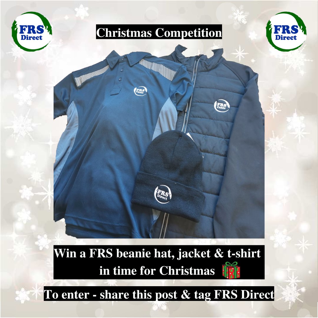 CHRISTMAS COMPETITION
Treat yourself by winning a trio of a FRS beanie hat, jacket &amp; polo shirt.
To enter this fantastic competition, like &amp; retweet this post.
Competition closes next Wednesday @ 1pm. Winner announced later that day.
#christmas2022 #Christmasgifts  #Competition