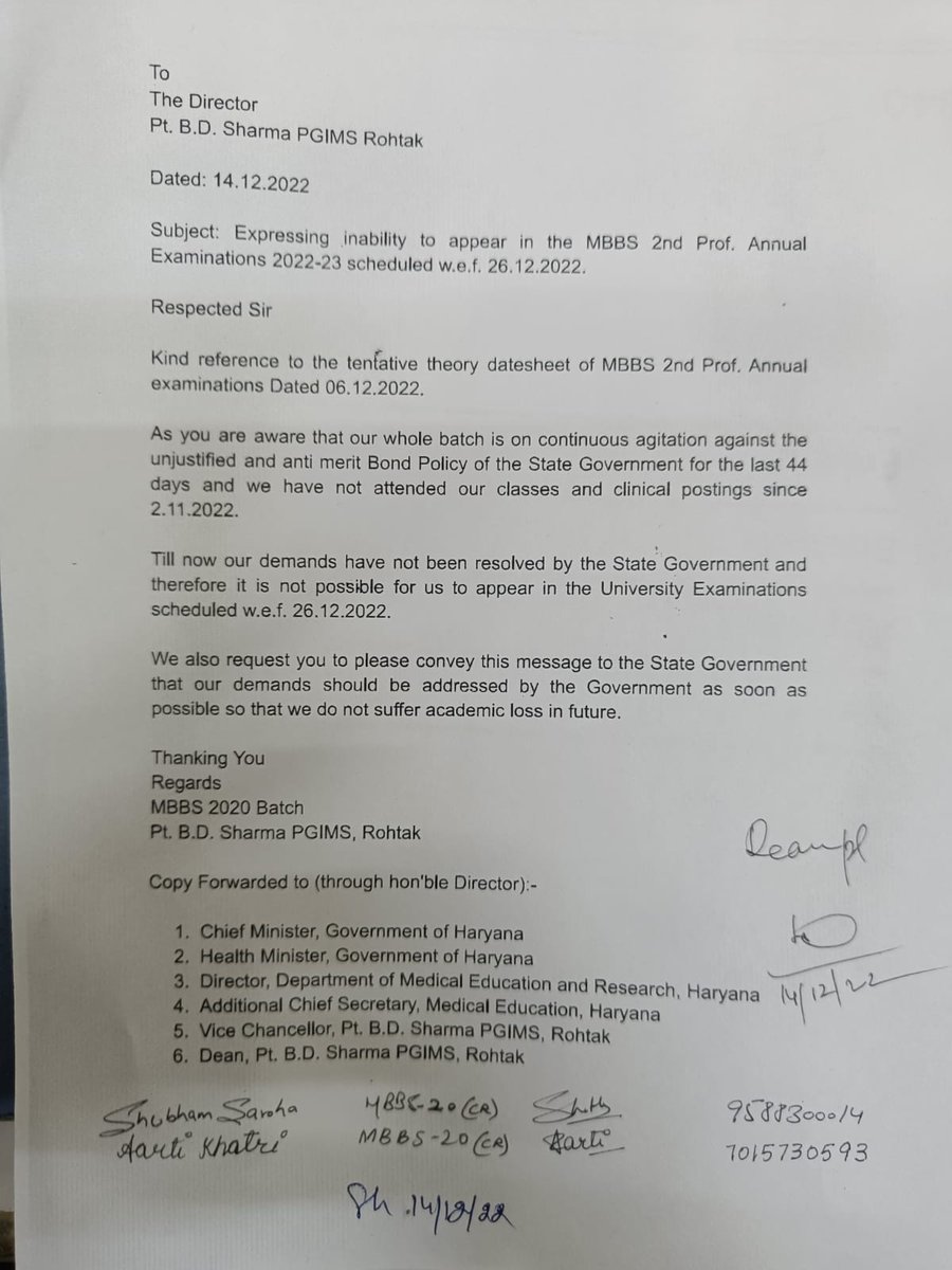 Medical students of PGIMS Rohtak boycott the annual examination against unjust bond cum loan policy.
Mbbs@40lakhs
#Shameonharyanagovt
<a href="/FAIMA_INDIA_/">FAIMA Doctors Association</a> 
<a href="/FordaIndia/">FORDA INDIA</a> 
<a href="/rdarohtak/">RDA PGIMS</a> 
@HMSA_hry 
<a href="/IMAIndiaOrg/">Indian Medical Association</a>
