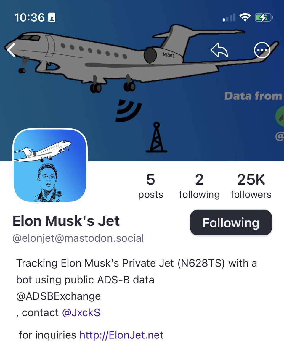 ouatordinary's tweet photo. Guess who relocated. #elonsjet Also: Guess who told #ElonMusk this would happen? Oh, look, there’s a #Website. #Mastodon #GoodMorningEveryone https://t.co/PHqTFb0fxf