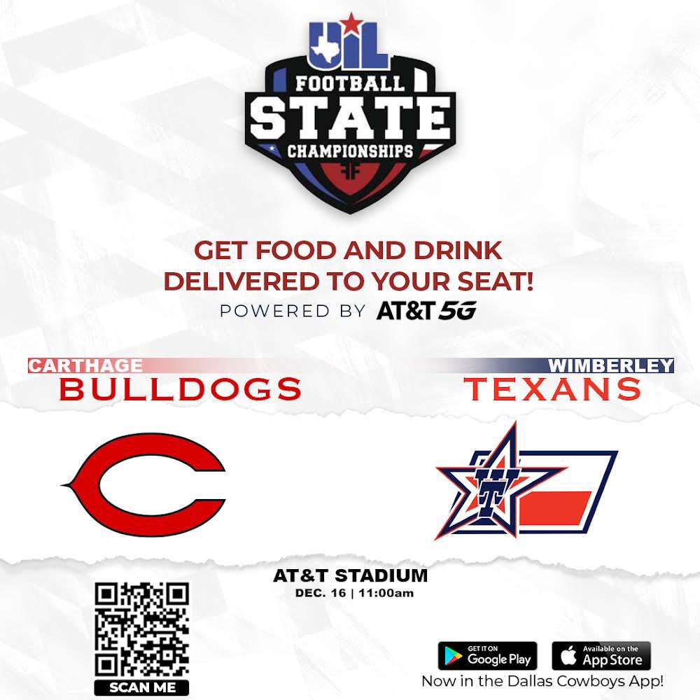 Stadium_Drop's tweet photo. @carthagedawgs @TexanFball 

Tomorrow at 11am is your teams big day! Never miss a moment of the action &amp; let our team serve you. 

Moments matter. Stay in the moment. 

#txhsfbplayoffs #UILState @uiltexas @texashsfootball @MaxPreps https://t.co/FOwAqWVNdN