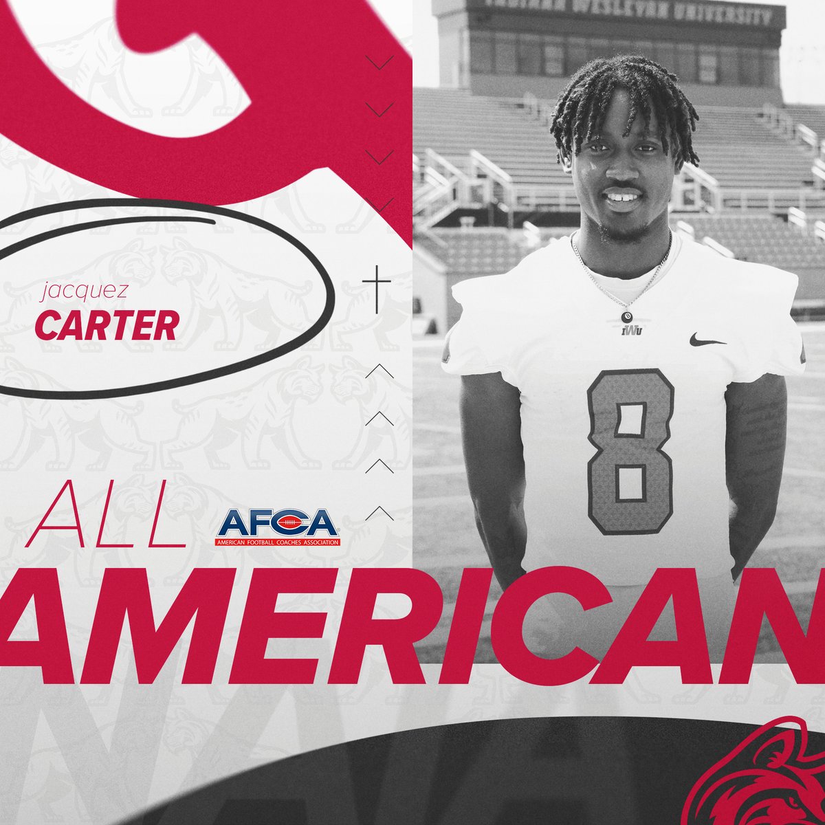 𝐖𝐢𝐥𝐝𝐜𝐚𝐭 𝐀𝐥𝐥-𝐀𝐦𝐞𝐫𝐢𝐜𝐚𝐧

Jacquez Carter has been named an <a href="/WeAreAFCA/">AFCA</a> First Team All-American 🏈

📰 IWUWildcats.com
