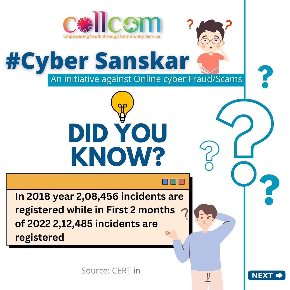 CollCommunity's tweet photo. Did you know?....
The first 2 months of 2022 reported more cybercrimes incidents than the entire 2018 year.
For more updates follow>>>>>@CollCommunity
#cyberfact #cybersanskaar #collcommunity #awareness #UttarPradesh #crime #facts
@InternetsafetyI @Cyberdost @cyberpeacecorps https://t.co/tEhVXaW36t