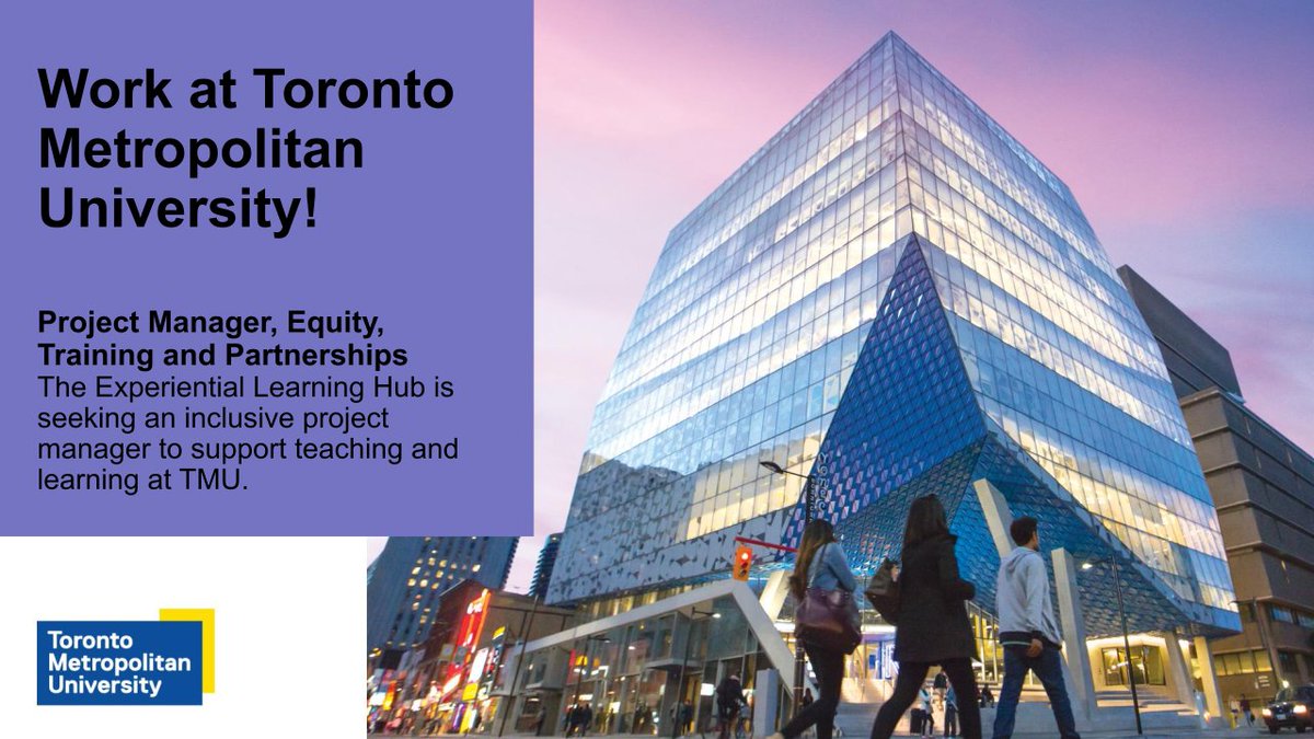 The Experiential Learning Hub at Toronto Metropolitan University is currently looking for a Project Manager, Equity, Training, and Partnerships!

Please visit bit.ly/PM_ETP  for more information about this opportunity.

 #ExperientialLearning #Equitydiversityinclusion